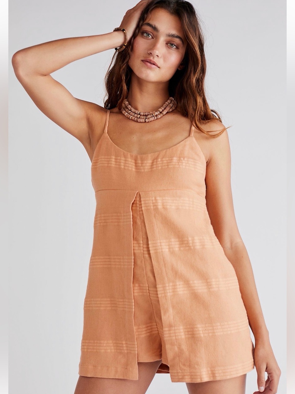 Free People Romy Skort Romper Cotton Linen Peach Side Button S